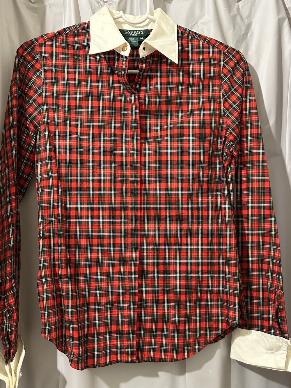 Vintage 90s Ralph Lauren Red and Green Plaid Button-Down Shirt with White Collar
